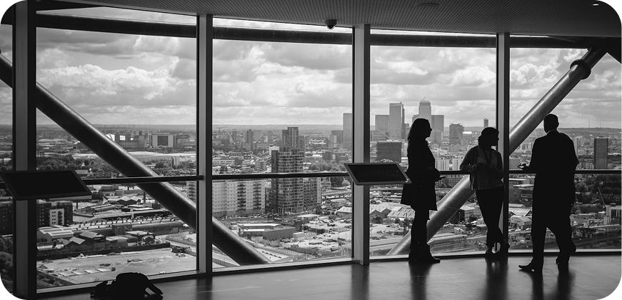 Modern building with silhouettes